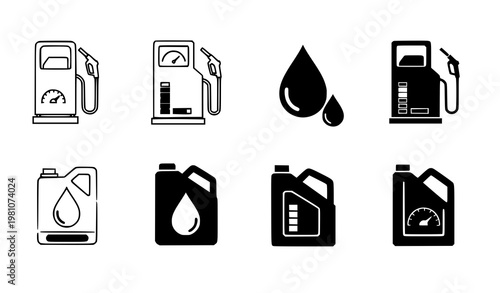 Minimal fuel and engine oil icons with modern petrol symbols transport vector illustration set