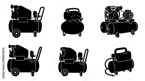 air compressor silhouette vector set