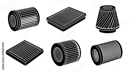 air filter silhouette vector set