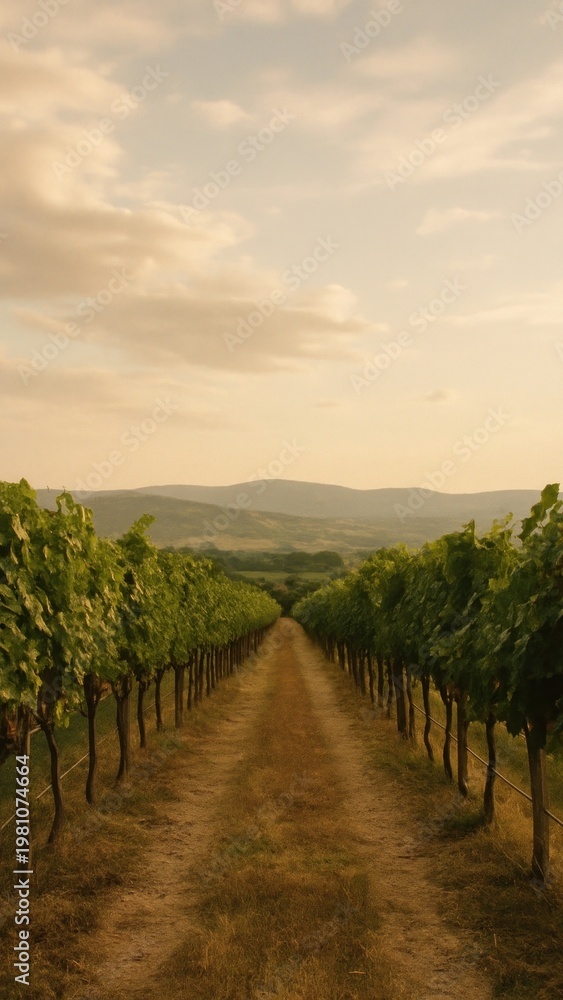 Fototapeta premium Serene vineyard path sunset mobile wallpaper