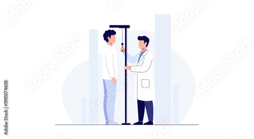 Doctor measuring patient's height with stadiometer, medical check-up, health screening