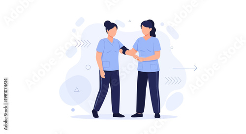 Medical professionals checking blood pressure, illustration