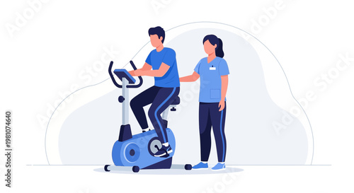 Physical therapist assisting patient on exercise bike during rehabilitation