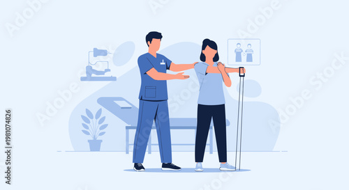 Physical Therapist Assisting Patient with Arm Rehabilitation Exercise