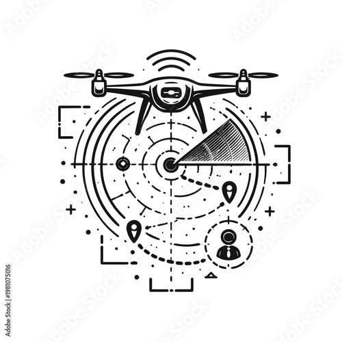 Innovative drone technology for advanced surveillance and navigation systems depicted in a clean, modern graphic illustration style