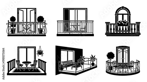 balcony silhouette vector set