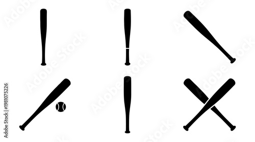 baseball bat silhouette vector set