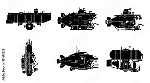 bathyscaphe silhouette vector set