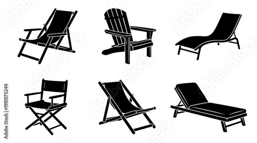 beach chair silhouette vector set