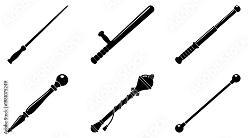 baton silhouette vector set