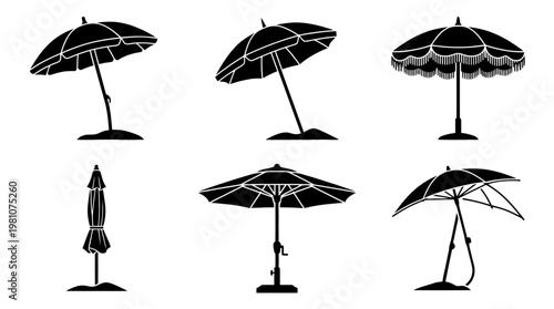 beach umbrella silhouette vector set