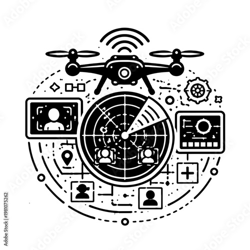 Sophisticated drone technology with integrated radar and data analytics for comprehensive aerial surveillance and tracking, enhancing modern security and monitoring