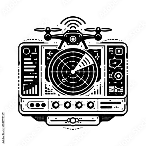 Modern drone technology and radar system illustration for surveillance and monitoring applications