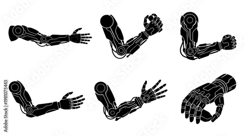 bionic arm silhouette vector set