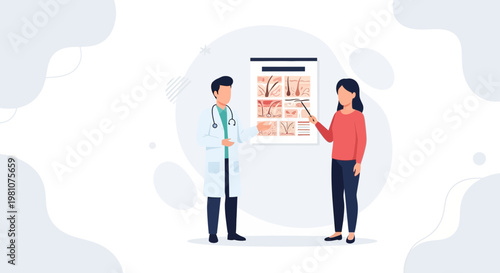 Dermatologist Explains Skin Health to Patient with Hair Follicle Diagram