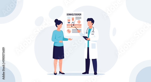 Dermatologist Explains Skin Layer Diagram to Patient in Medical Consultation