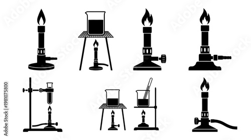 bunsen burner silhouette vector set