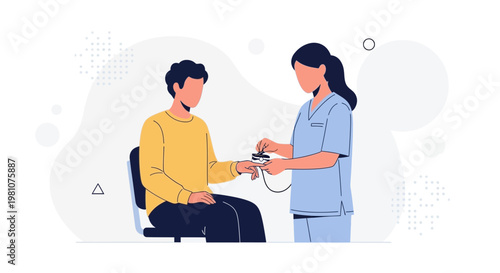 Nurse checks patient's oxygen saturation with pulse oximeter, medical checkup