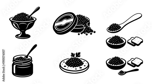 caviar silhouette vector set