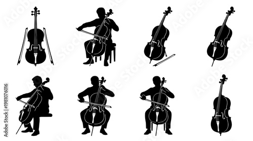cello silhouette vector set