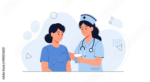 Nurse comforting patient with medicine, healthcare concept illustration