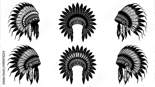 chief headdress silhouette vector set