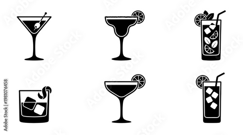 cocktail silhouette vector set