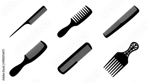comb silhouette vector set
