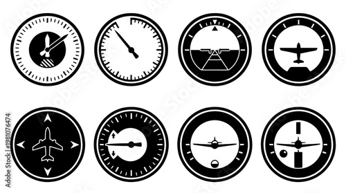 cockpit dashboard silhouette vector set