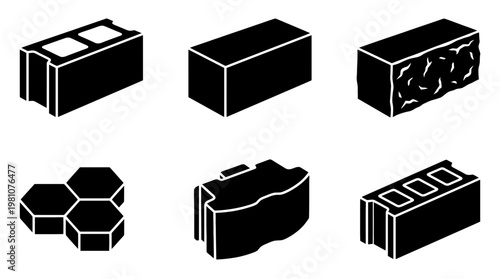 concrete block silhouette vector set