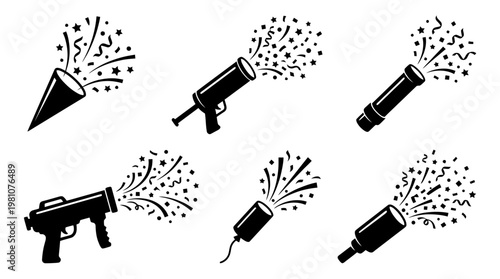 confetti popper silhouette vector set