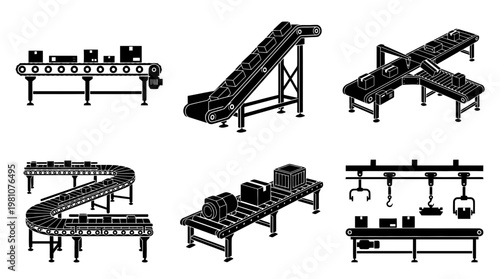 conveyor belt silhouette vector set