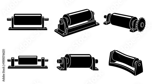 conveyor roller silhouette vector set