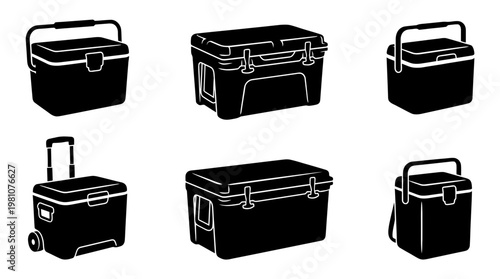 cooler box silhouette vector set