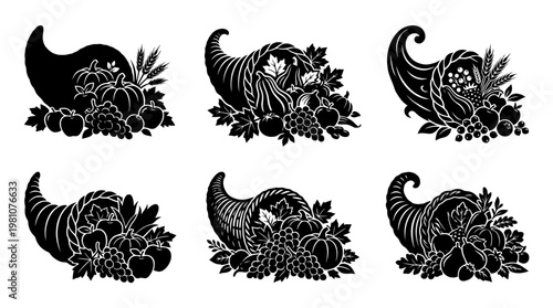 cornucopia silhouette vector set
