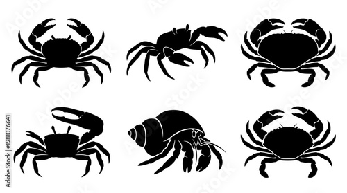 crab silhouette vector set