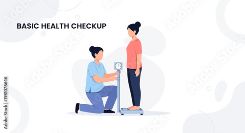 Doctor weighing patient for basic health checkup, medical examination concept