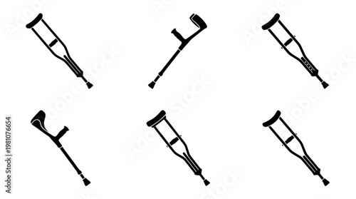crutches silhouette vector set