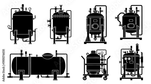 cryogenic tank silhouette vector set