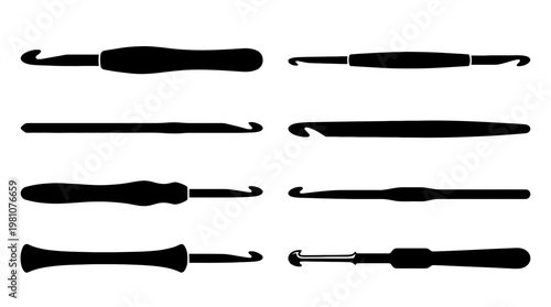 crochet hook silhouette vector set