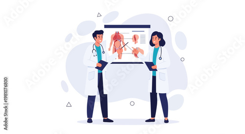 Doctors Discussing Anatomy Diagram on Screen, Medical Presentation