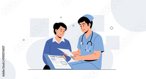 Doctor consulting patient, discussing medical report, healthcare concept illustration