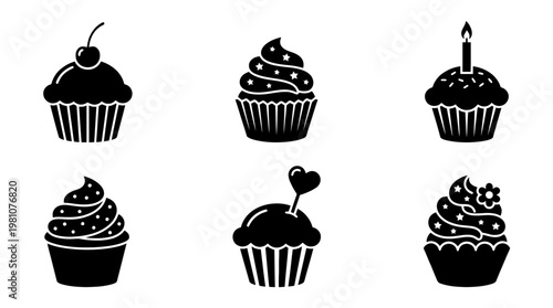 cupcake silhouette vector set