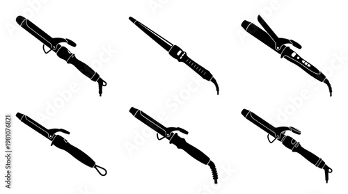 curling iron silhouette vector set