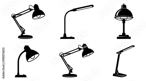 desk lamp silhouette vector set