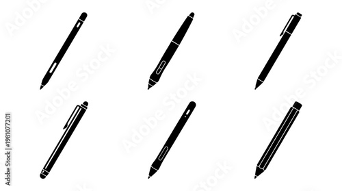 electronic stylus silhouette vector set