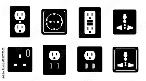 electrical outlet silhouette vector set