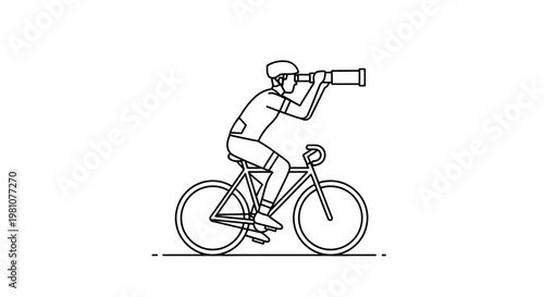 Cyclist looking through a telescope to find direction