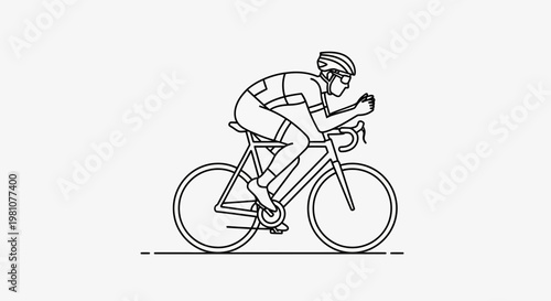Professional cyclist in aerodynamic position on road bike line art