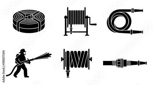 fire hose silhouette vector set